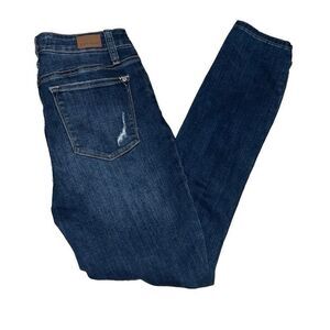 Judy Blue Skinny Fit Denim Jeans Button Fly Distressed Stretch sz 7 / 28